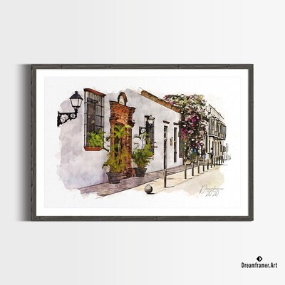 Santo Domingo Streets Watercolor Print, Dominican Republic Art, Premium Quality Travel Poster, Artful Wall Decor, Unframed Wall Art - image1